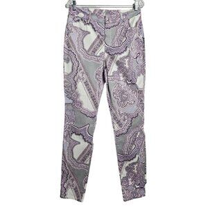 Chicos purple & white & gray tapestry paisley pants jeggins size 8